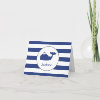 Cartão De Agradecimento Preppy Whale Thank You Note, Nautical, Navy