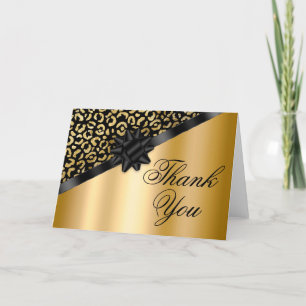 Cartão De Agradecimento Presente de Arco Preto e Dourado Shimmer do Leopar