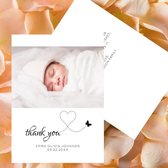 Cartão De Agradecimento Presente de Chá de fraldas de fotografia minimalis (Minimalist Photo Baby Shower Gift Flat Thank You Card)