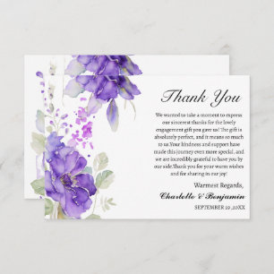 Cartão De Agradecimento Presente de Noivado Floral Purple com Aquarela