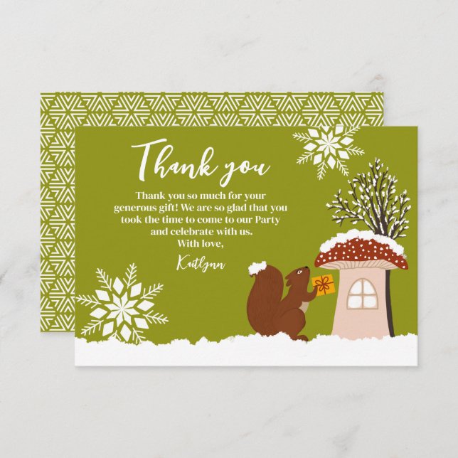 Cartão De Agradecimento Presente do Chá de fraldas de inverno Fluffy Squir (Frente/Verso)