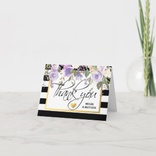 Cartão De Agradecimento Preto Branco Floral Lilás CASAMENTO Obrigado FOTO