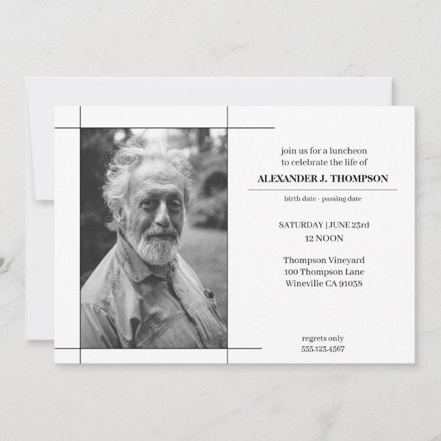 Cartão De Agradecimento Preto & branco modernos que comemoram o funeral da (Frente)