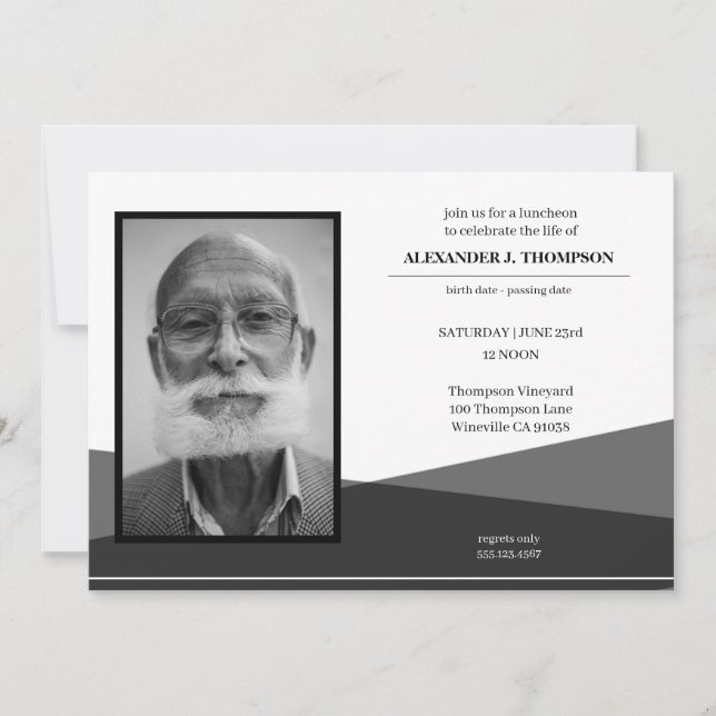 Cartão De Agradecimento Preto & branco modernos que comemoram o funeral da (Frente)