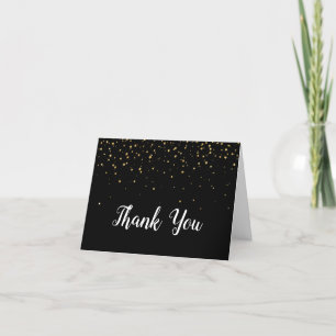 Cartão de Agradecimento Preto com Confete Dourado