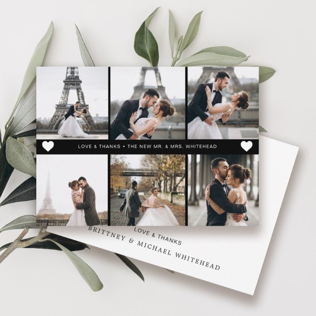 Cartão De Agradecimento Preto de Colagem de Fotos Simples com Letra Mão (Criador carregado)