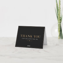 Cartão de Agradecimento Preto Dourado Elegante – C