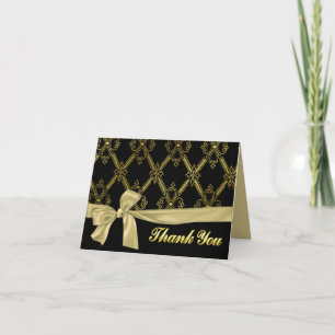 Cartão de Agradecimento Preto e Dourado Elegante