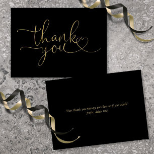 Cartão De Agradecimento Preto E Dourado Elegante Coração Script
