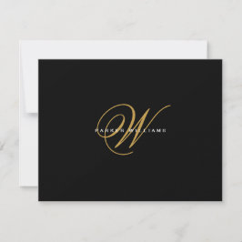 Cartão De Agradecimento Preto e Dourado Monogramado Plano