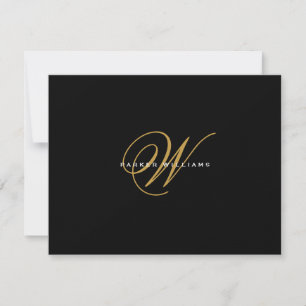 Cartão De Agradecimento Preto e Dourado Monogramado Plano