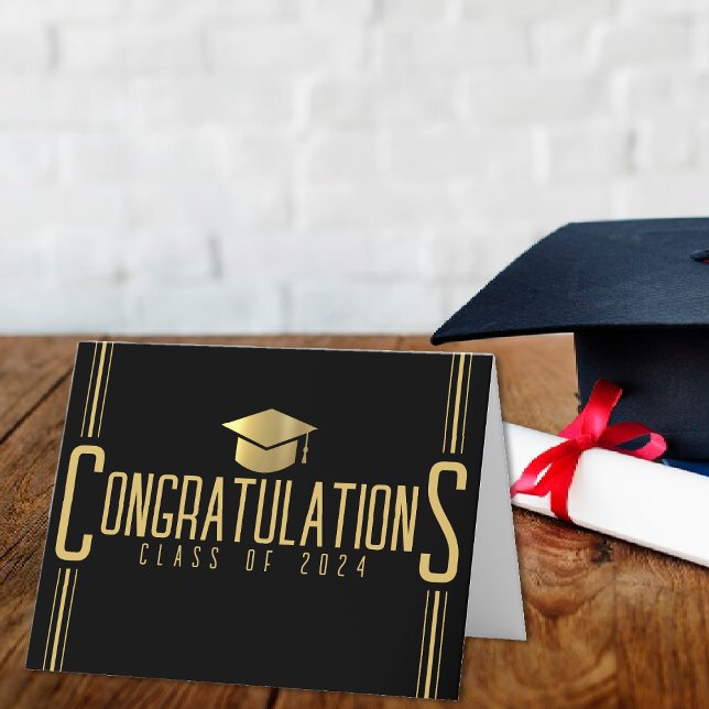 Cartão De Agradecimento Preto e Dourado Parabéns Turma de Graduados (Black & Gold Congratulations Class Of Graduation Thank You Card)