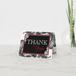 Cartão De Agradecimento Preto em Renda Branca Moderno Goth Obrigado