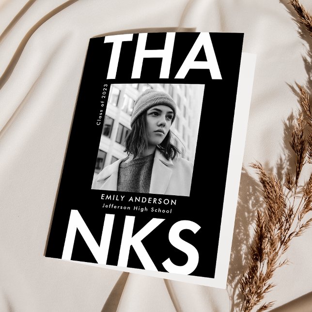 Cartão De Agradecimento Preto | Graduação de Fotografias em Formando Negri (Criador carregado)