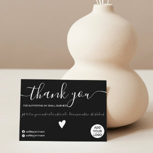 Cartão De Agradecimento Preto minimalista moderno sobre obrigado branco