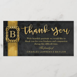 Cartão De Agradecimento Preto & obrigado elegante Dourado da simpatia do