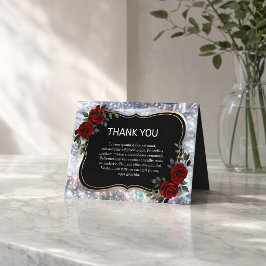 Cartão De Agradecimento Preto Prata Gótico Vermelho Verde Floral Obrigado