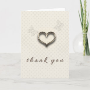 Cartão De Agradecimento Pretty Gold Heart Butterflies Cream Thank you Card