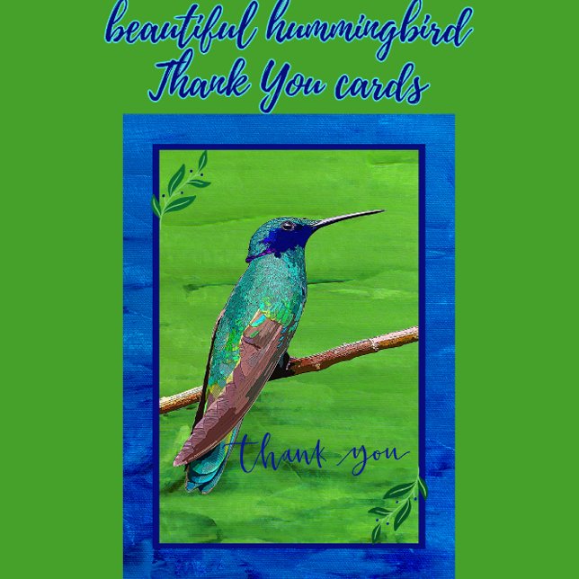 Cartão De Agradecimento Pretty Hummingbird Framed in Green and Blue (Criador carregado)
