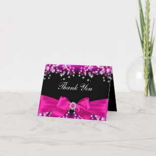 Cartão De Agradecimento Pretty Pink Bow & Sparkle Thank You Card