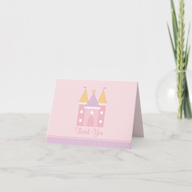 Cartão De Agradecimento Pretty Pink Princess Castle Girls Birthday Party (Frente)