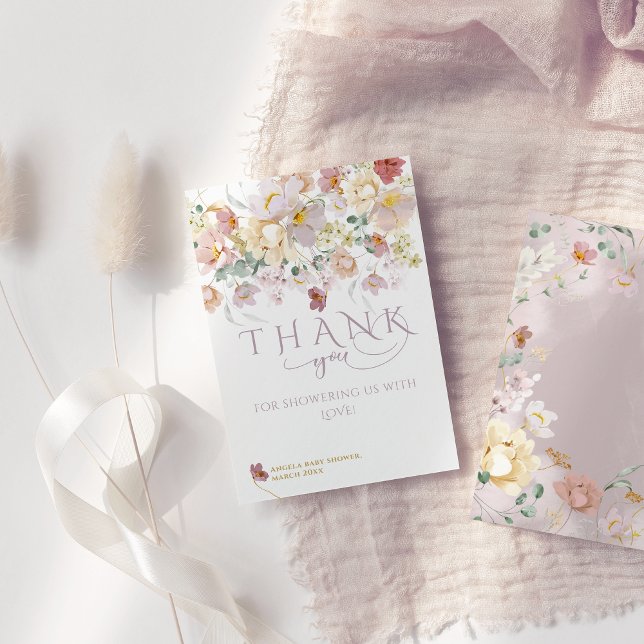 Cartão De Agradecimento Primavera Bloom Wildflower Purple Girl Chá de fral (Criador carregado)