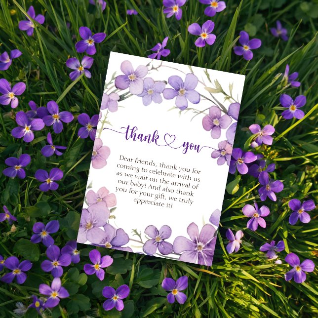 Cartão De Agradecimento Primavera Delicar Chá de fraldas de Flores Violeta (Spring Delicate Violet Flowers Baby Shower Thank You Card)