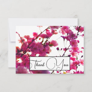 Cartão De Agradecimento Primavera floral rosa com aquarela   Flor