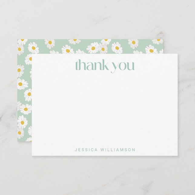 Cartão De Agradecimento Primavera Pastel Sage Green Daisies Chá de panela (Frente/Verso)
