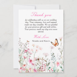 Cartão De Agradecimento Primavera Rosa Profundo,Casamento Floral da Borbol