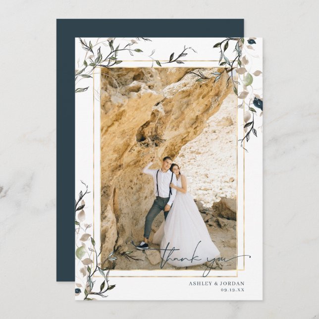 Cartão De Agradecimento Primavera Verde Moderno Delicado Casamento (Frente/Verso)