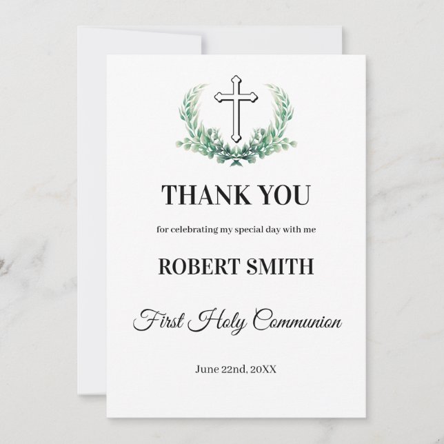 Cartão De Agradecimento Primeira comuna verde folha (Frente)