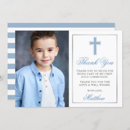Cartão De Agradecimento Primeira Comunhão de Prata Azul Claro Strike