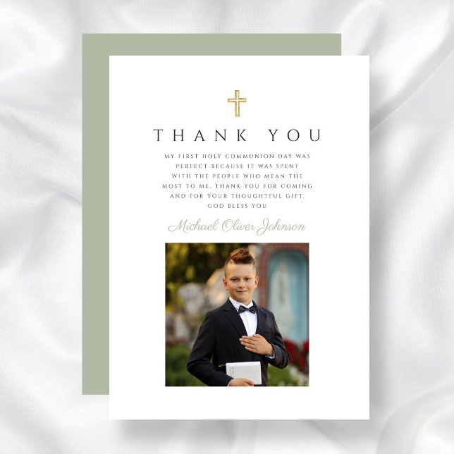 Cartão De Agradecimento Primeira Comunhão Elegante Cross Boy (Elegant Cross Boy First Communion Thank You Card)
