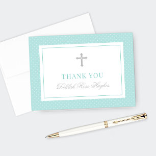 Cartão De Agradecimento Primeira Comunhão Elegante Silver Teal Girl