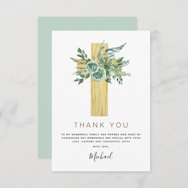 Cartão De Agradecimento Primeira Comunhão Obrigado Eucalyptus Invitati (Frente/Verso)