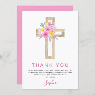 Cartão De Agradecimento Primeira Comunhão Obrigado Rosa Rosa Rosa Floral