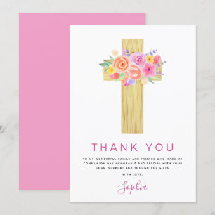 Cartão De Agradecimento Primeira Comunhão Obrigado Rosa Rosa Rosa Floral