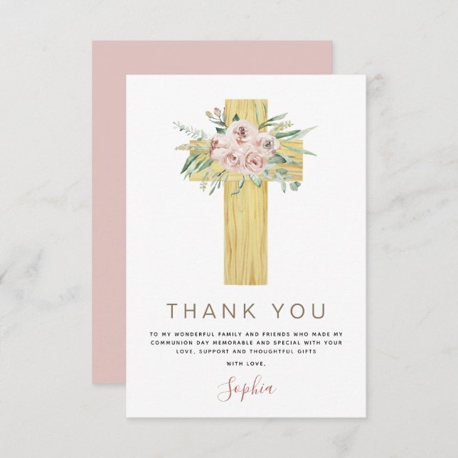 Cartão De Agradecimento Primeira Comunidade Sagrada Obrigado Rosa Rosa Ros (Frente/Verso)