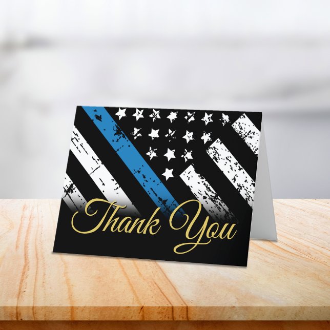 Cartão De Agradecimento Primeira Resposta da Polícia da Linha Azul Policia (Police Blue Line Law Enforcement First Responder Thank You Card)