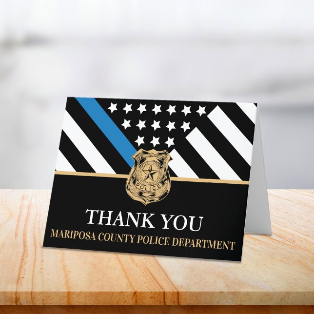 Cartão De Agradecimento Primeira Resposta de Bandeira Americana da Linha A (Police Blue Line American Flag First Responder Thank You Card)