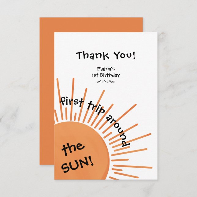 Cartão De Agradecimento Primeira viagem em torno do primeiro aniversario d (Frente/Verso)
