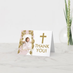 Cartão De Agradecimento Primeiro Aniversário Baptismo Dourado Balões Ros