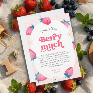 Cartão De Agradecimento Primeiro aniversario Berry Strawberry Primeira Fes