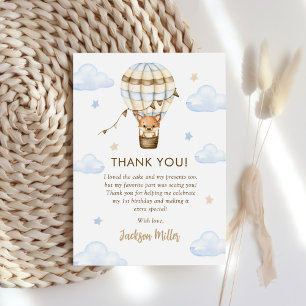 Cartão De Agradecimento Primeiro aniversario Blue Hot Air Balloon Boy