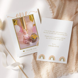 Cartão De Agradecimento Primeiro aniversário Boho Rainbow Foto Dourada ros