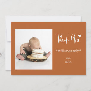 Cartão De Agradecimento Primeiro Aniversário com Foto Personalizada Modern