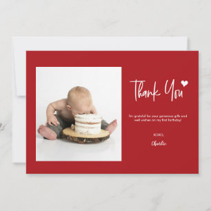 Cartão De Agradecimento Primeiro Aniversário com Foto Personalizada Modern