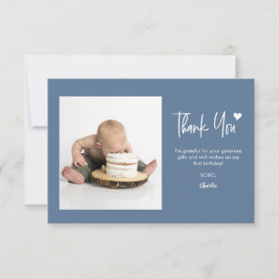 Cartão De Agradecimento Primeiro Aniversário com Foto Personalizada Modern