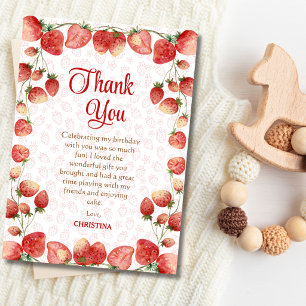 Cartão De Agradecimento Primeiro aniversário da Berry menina doce morango